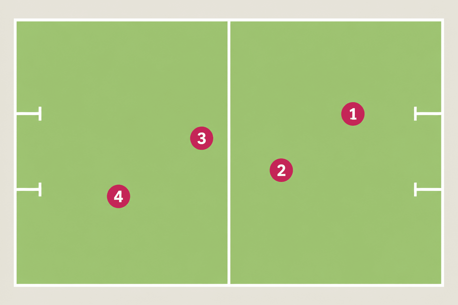 Diagram of a polo field showing the four numbered positions from the number one forward to the back