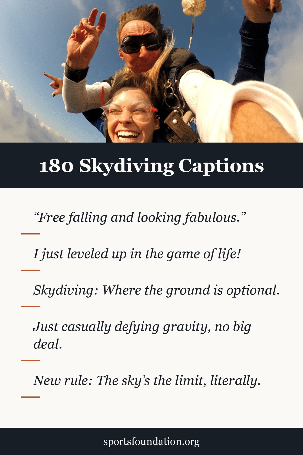 180 Skydiving captions for Instagram