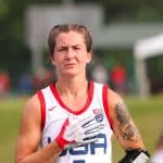 Flag football player in a national team jersey during a game