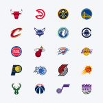 Logos of all NBA teams, grouped by division