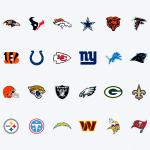Logos of all NFL teams, grouped by division